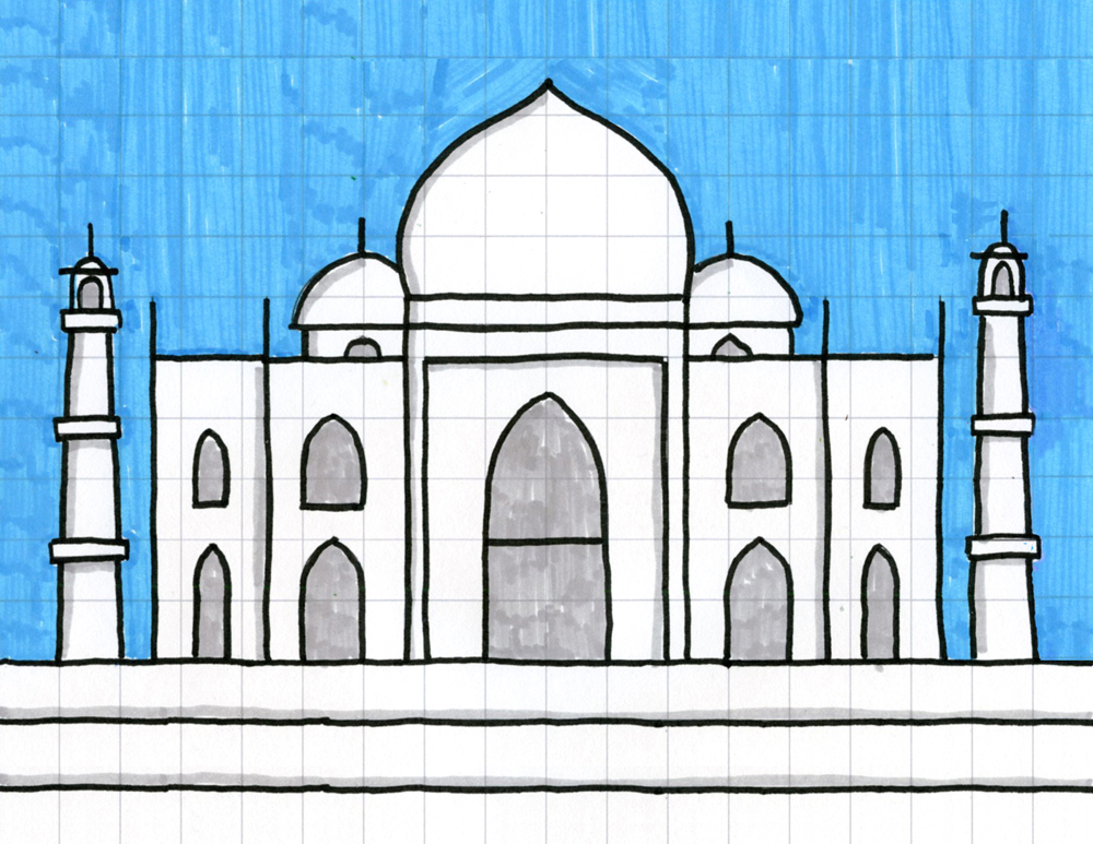 Easy how to draw the taj mahal tutorial taj mahal coloring page