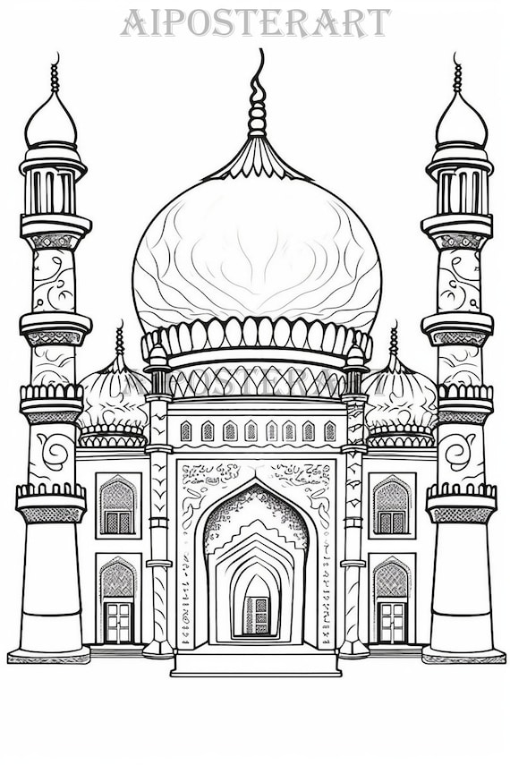 Mosque coloring page for kids and adults printable coloring sheet mid