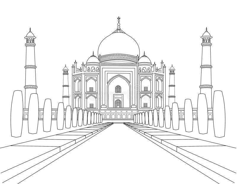 Taj mahal temple coloring book stock vector