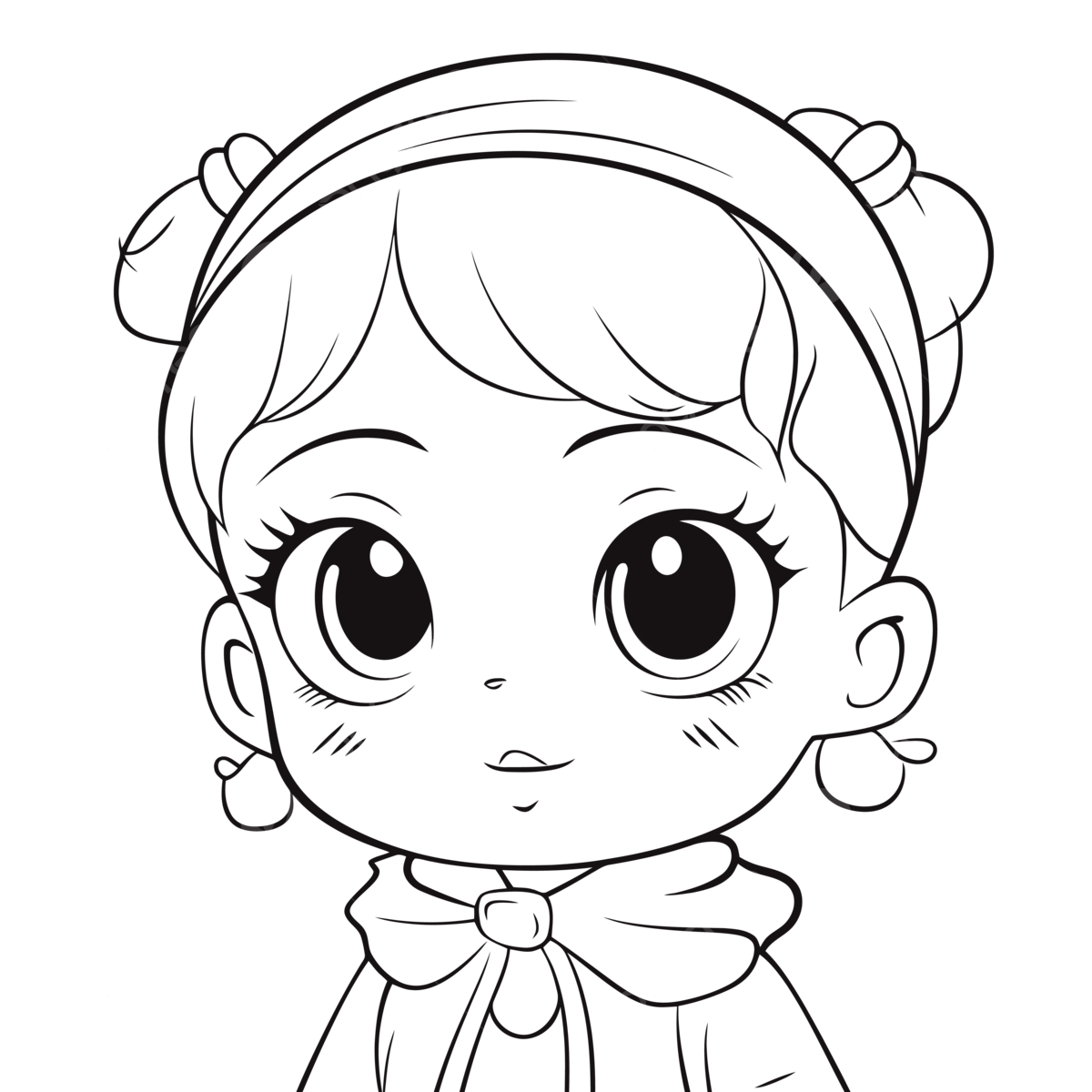 An anime girl with big eyes and red bow coloring page outline sketch drawing vector anime drawing wing drawing girl drawing png and vector with transparent background for free download