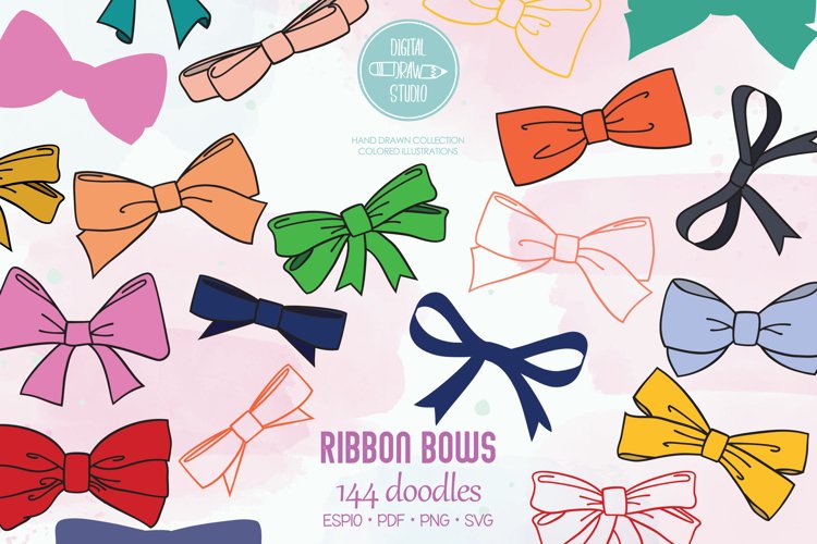 Color hand drawn bows bow tie illustration ribbon fashion
