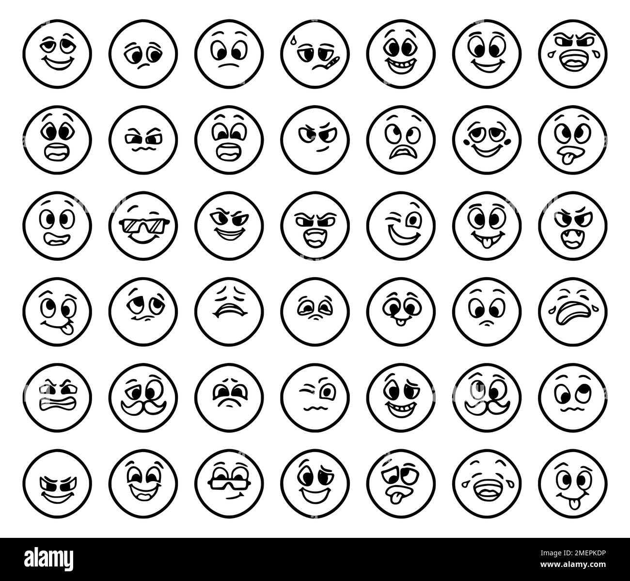 Set of emoticons showing different emotions in doodle style isolated on white background funny faces hand drawn clip art stock vector image art