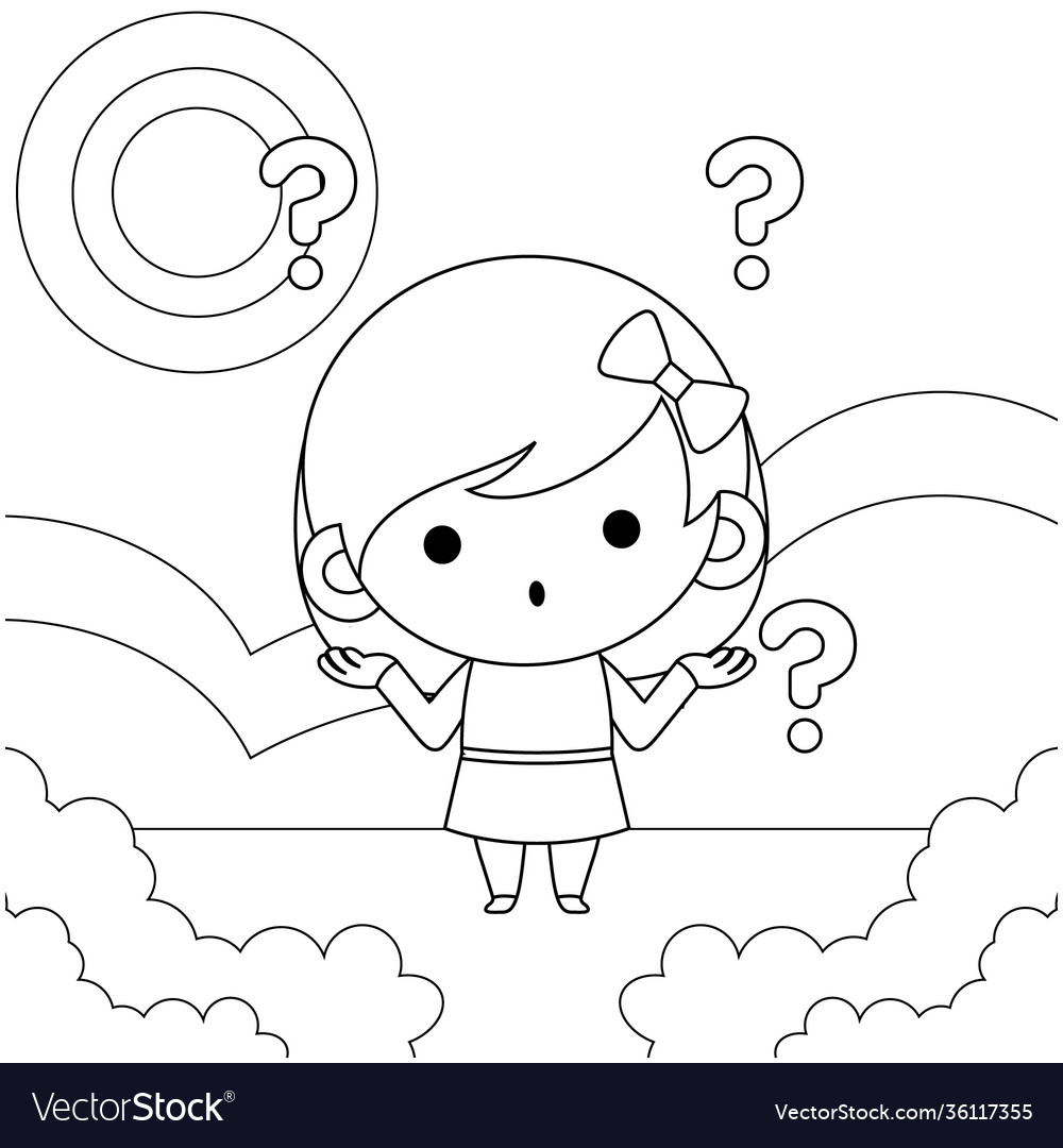 Coloring book for kids little girl confused vector image