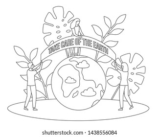 Take care earth banner people protect stock vector royalty free