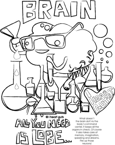 Brain coloring page i heart guts