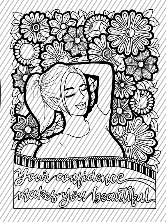Confidence makes you beautiful self care coloring page large coloring sheet giant coloring poster poster print wall decor