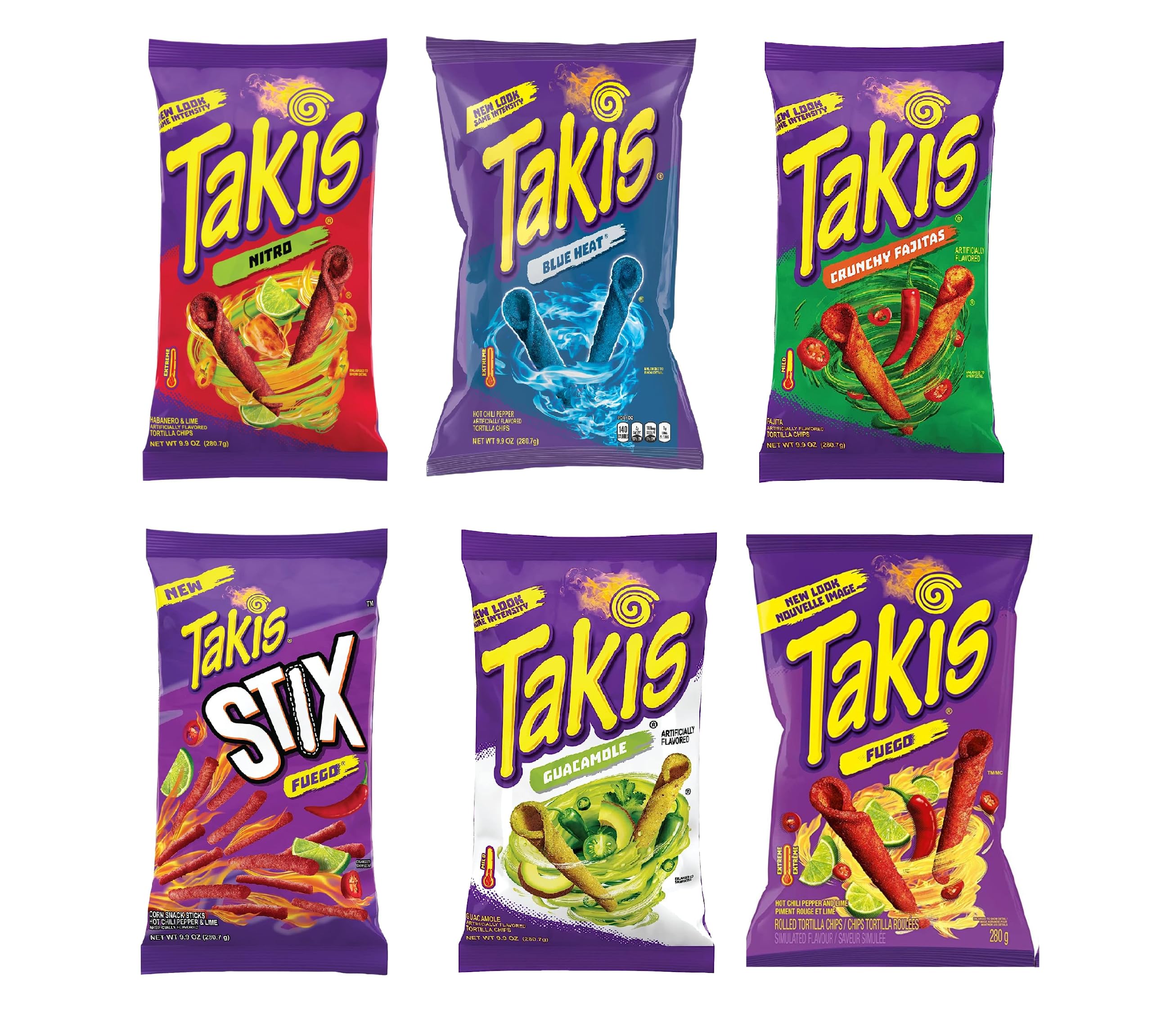 Takis fuego crunchy fajitas blue heat nitro guacamole and stix variety pack