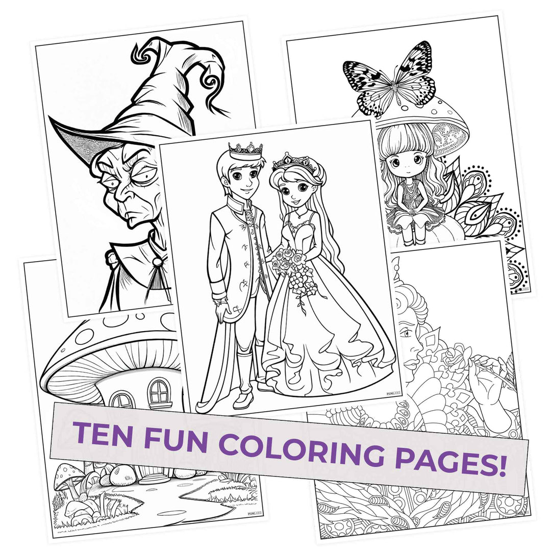 Fairy tale inspired colored pencils coloring pages
