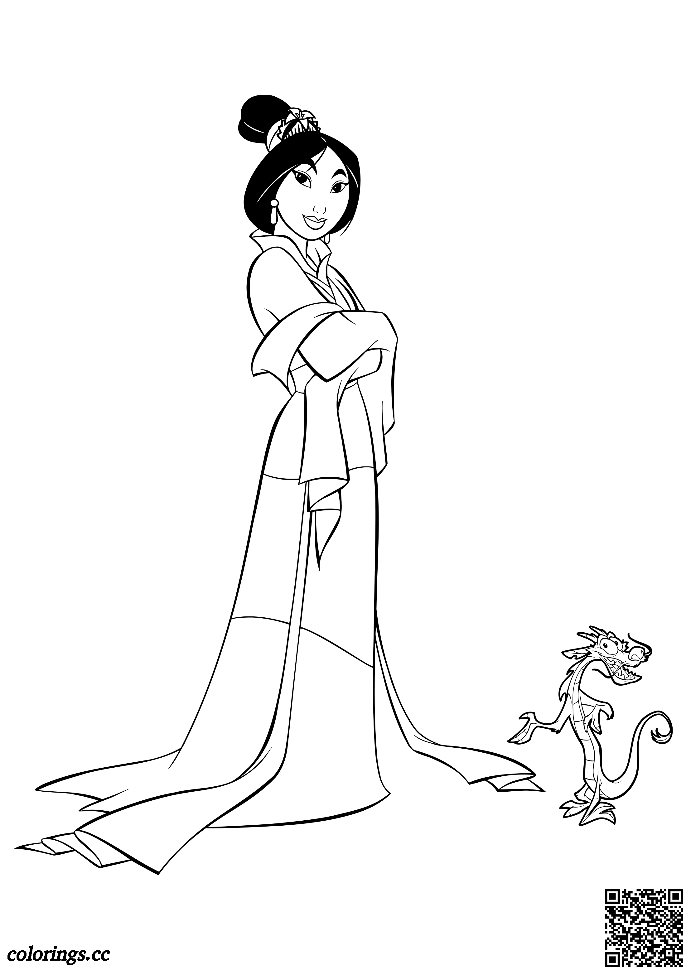 Mulan and the little dragon mushu coloring pages disney princesses coloring pages