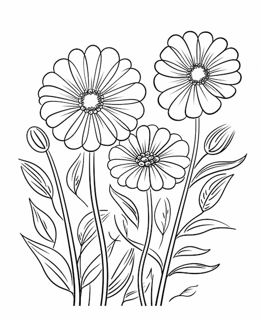 Un dibujo de flor con hojas y tallos sobre un fondo blanco ai generativo foto premium