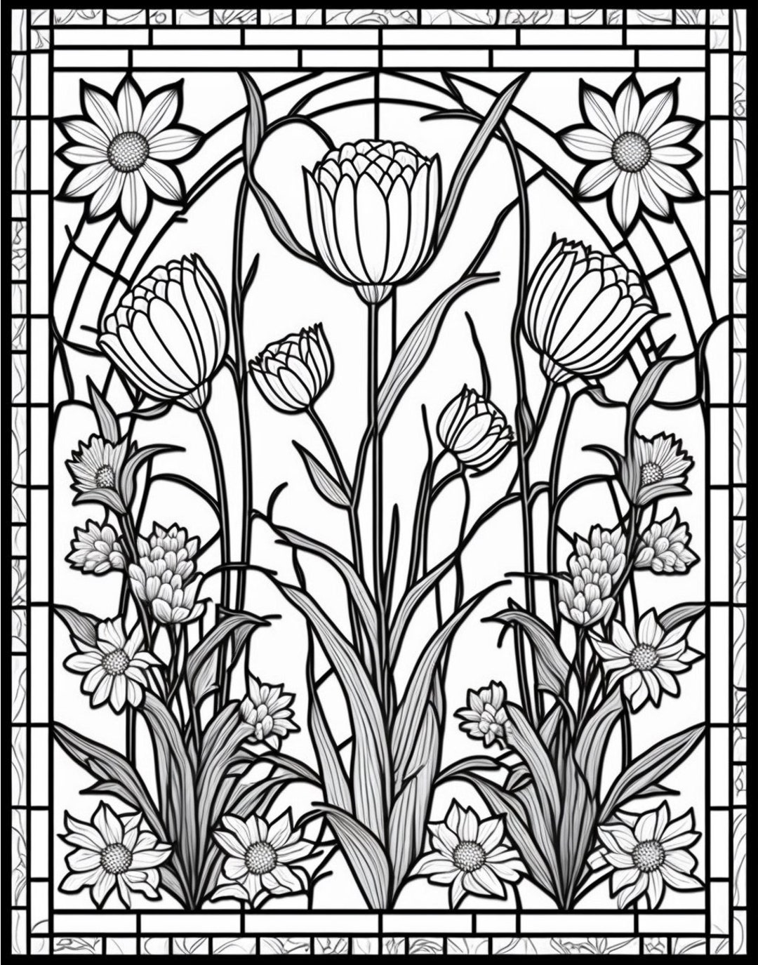 Flores vidriera pãgina para colorear para adultos imprimible de colouringquest pãginas de libros para colorear para adultos y niãos