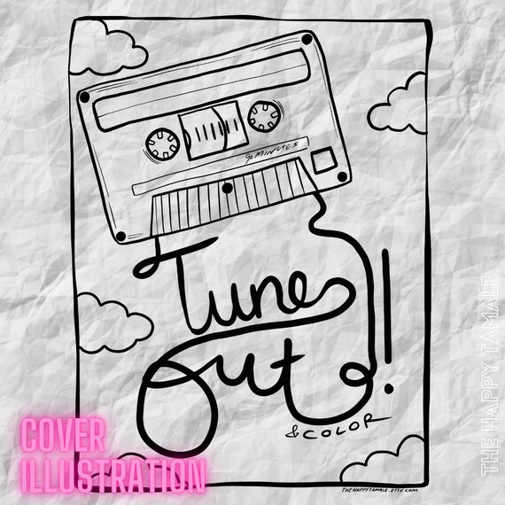 Tune out and color printable coloring page set digital download