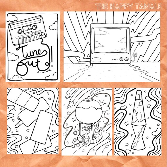 Tune out and color printable coloring page set digital download
