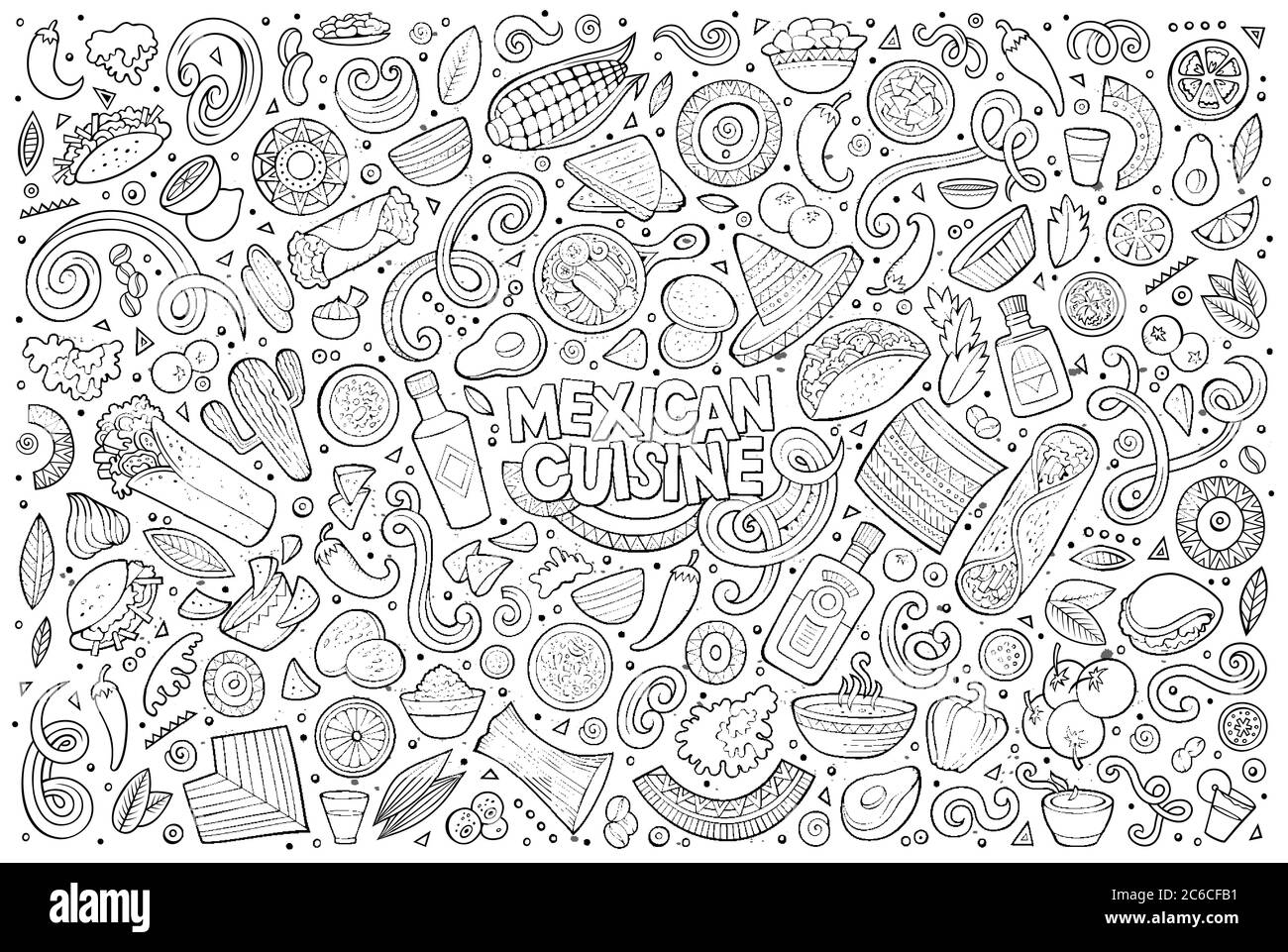 Doodle cartoon set of mexican food objects stock vector image art