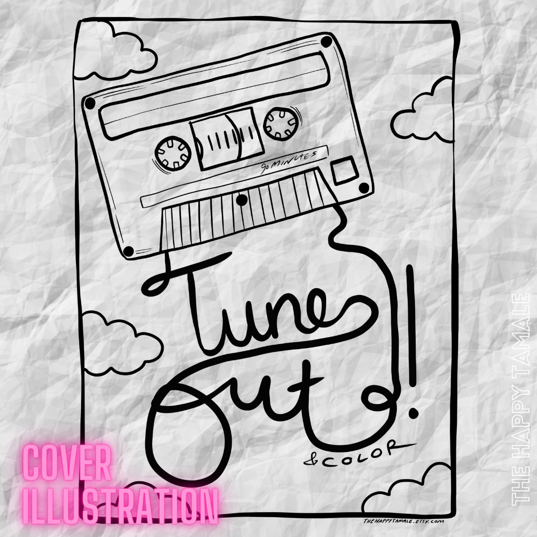 Tune out and color printable coloring page set digital download