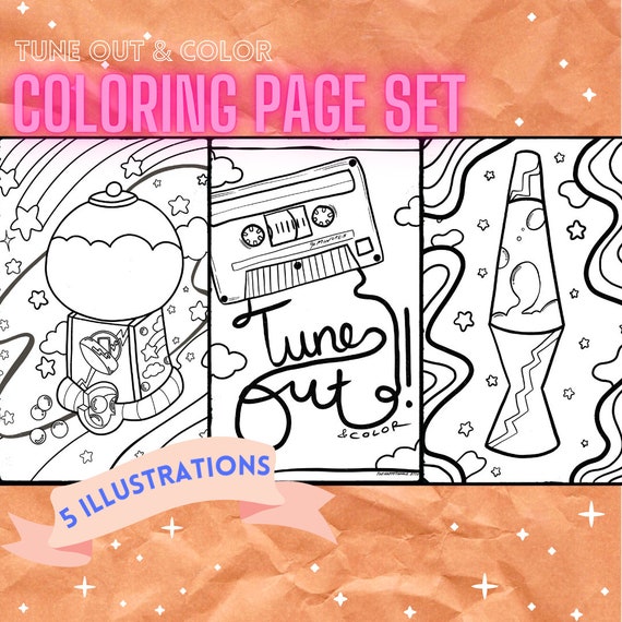 Tune out and color printable coloring page set digital download