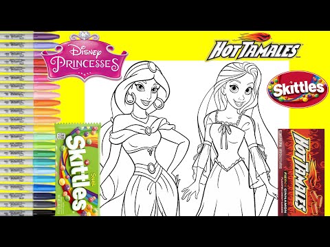 Disney princess makeover as candy sweets sour skittles and hot tamales coloring book pages