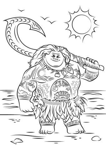 Maui from moana coloring page free printable coloring pages