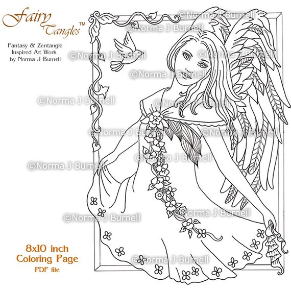 Fairy tangles printable coloring book pages sheets norma burnell angels to color angel coloring book pages adult coloring digital coloring