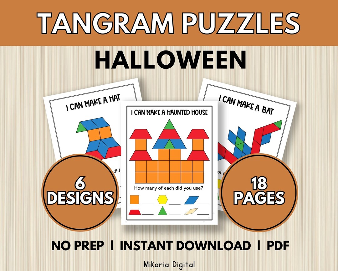 Halloween pattern block mats tangram puzzle cards for kids toddler learning activity quiet time book shape matching activity homeschool