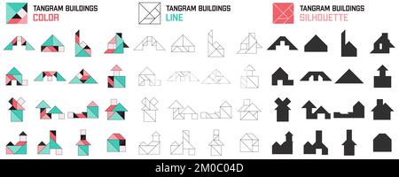 Tangram puzzle for kids set of tangram objects stock vector image art