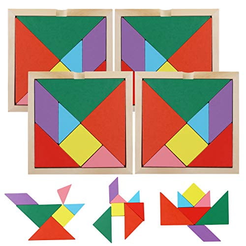 Wooden tangrams puzzles pieces tangram puzzle book set toy colorful edutional gift