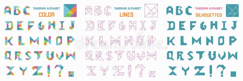Tangram puzzle game set with english alphabet stock vector