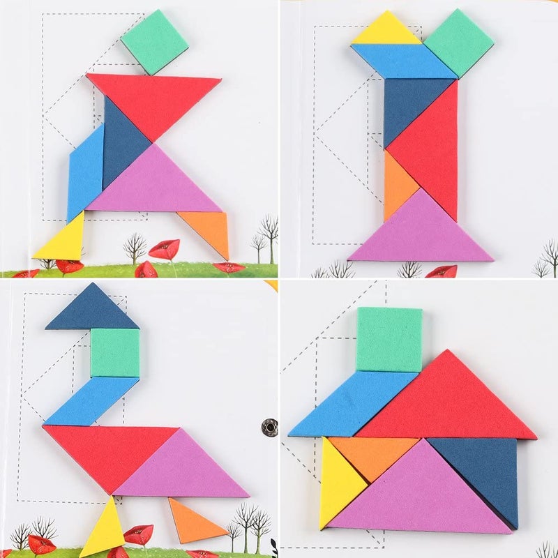 Buy magnetic travel tangram puzzles book game tangrams jigsaw shapes dissection with solution for kid adult traveler challenge iq educational toy patterns