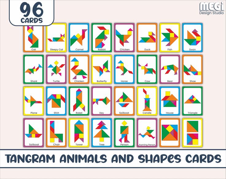 Tangram animals and shapes puzzle cards cards free