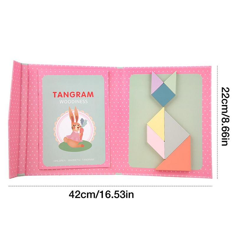 Travel tangram wooden magnetic tangram puzzle book educational toy trip game jigaw monteori learning intelligence jigaw game