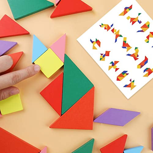 Wooden tangrams puzzles pieces tangram puzzle book set toy colorful edutional gift