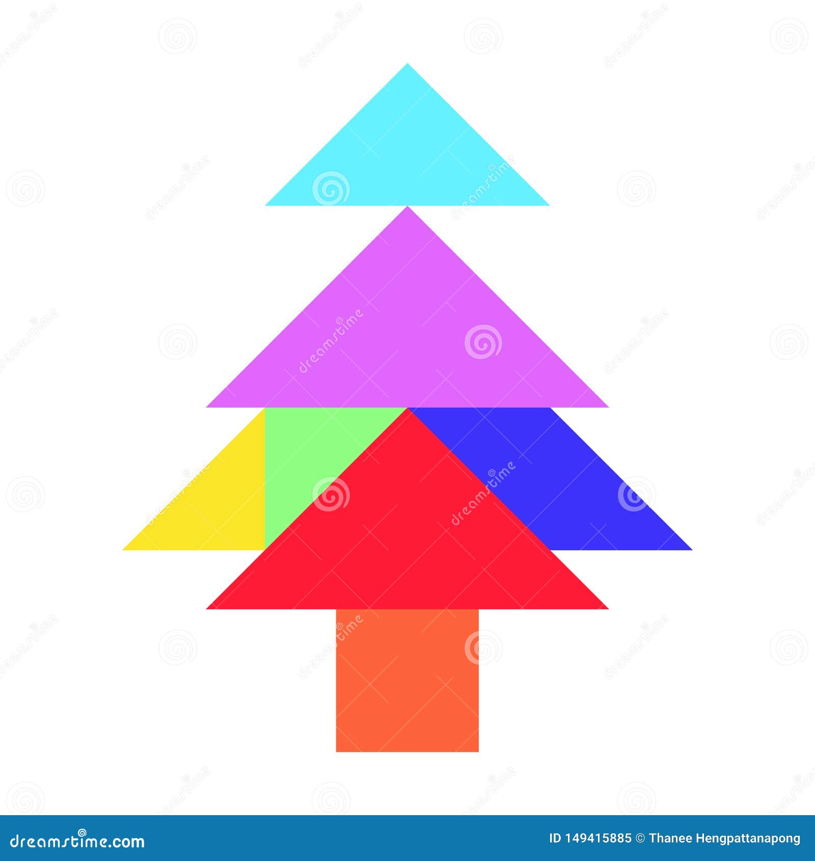 Color tangram in pine or christmas tree shape on white background vector stock illustration
