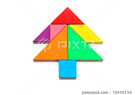 Color tangram puzzle in pine or christmas tree