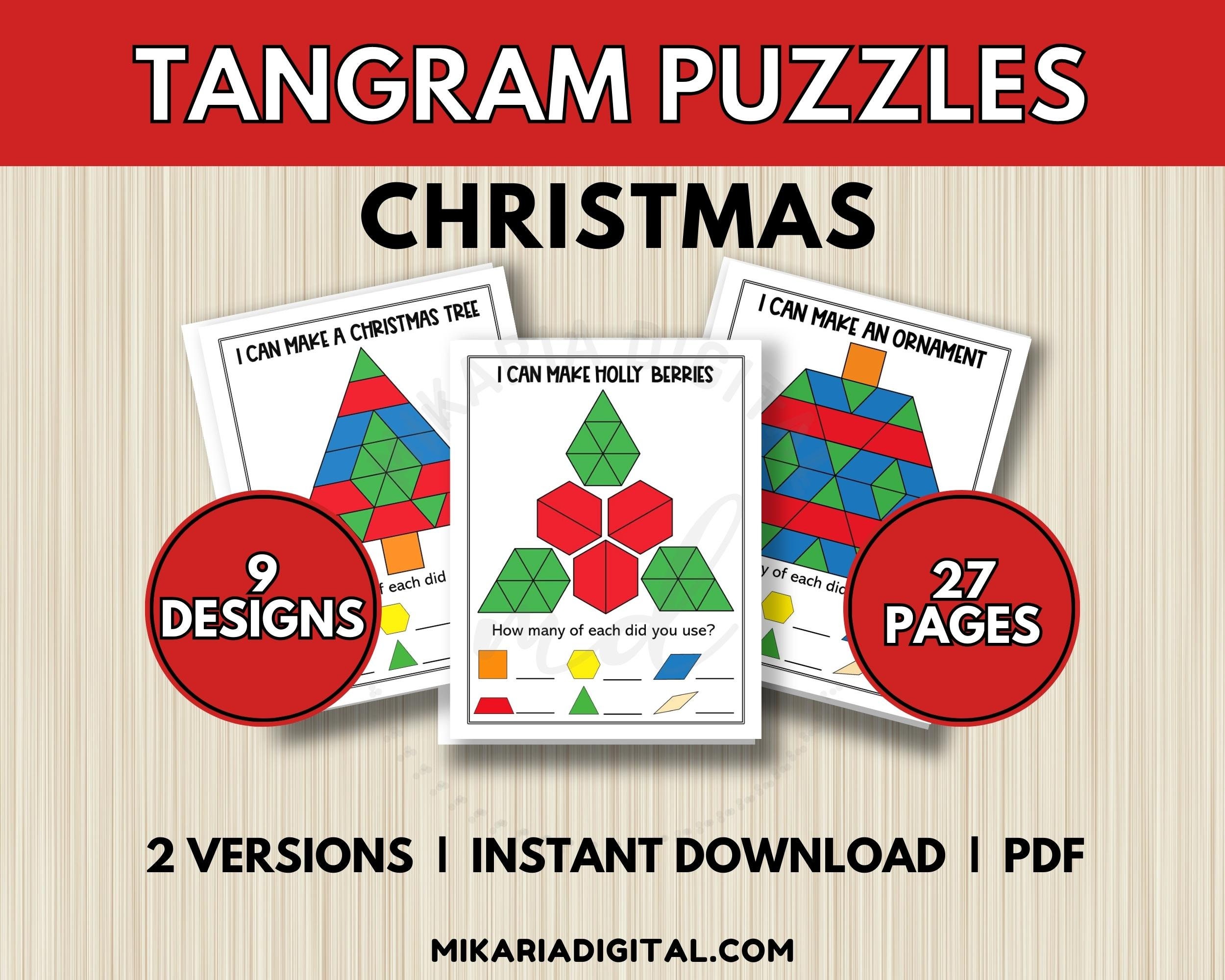 Christmas pattern block mats tangram puzzle cards for kids toddler learning activity quiet time book shape matching activity homeschool download now
