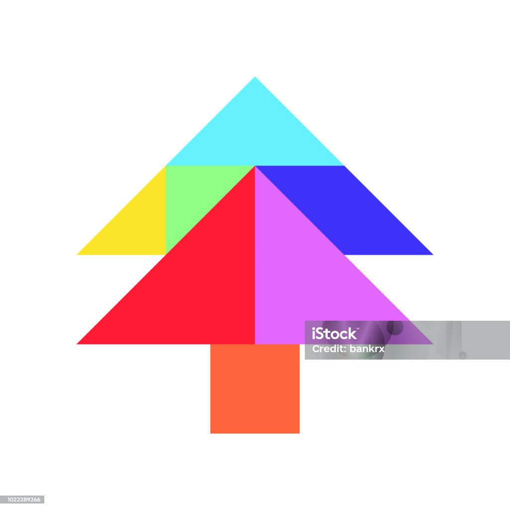 Color tangram puzzle in pine or christmas tree shape on white background stock illustration