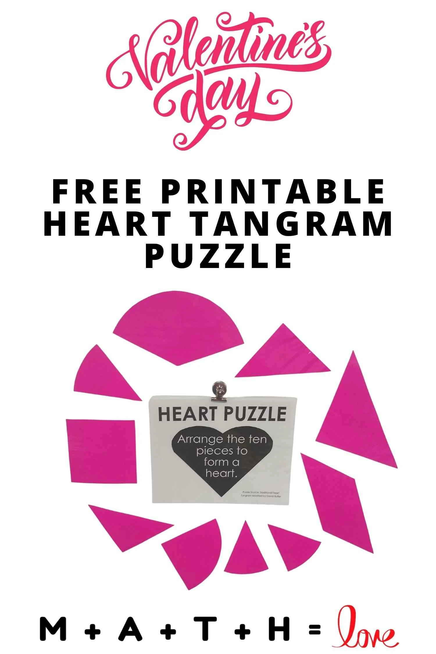 Printable heart tangram puzzle math love