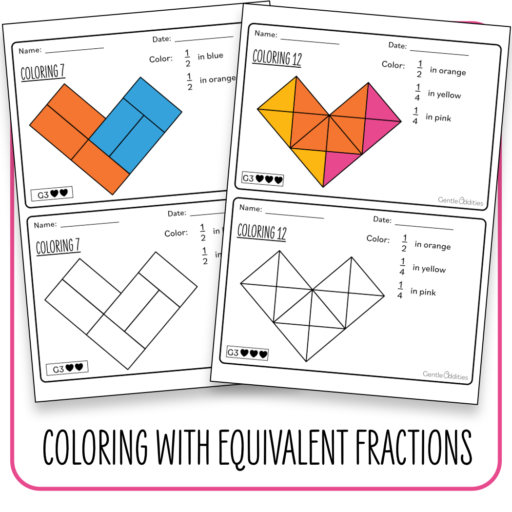 Valentines day math activity coloring fractions heart math centers made by teachers
