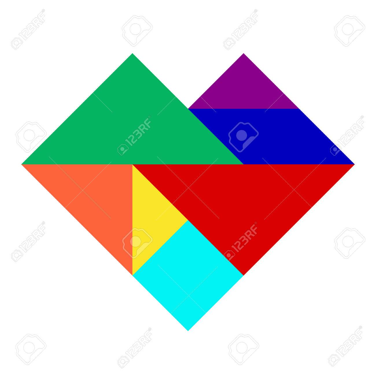 Colorful tangram puzzle in heart shape on white background royalty free svg cliparts vectors and stock illustration image