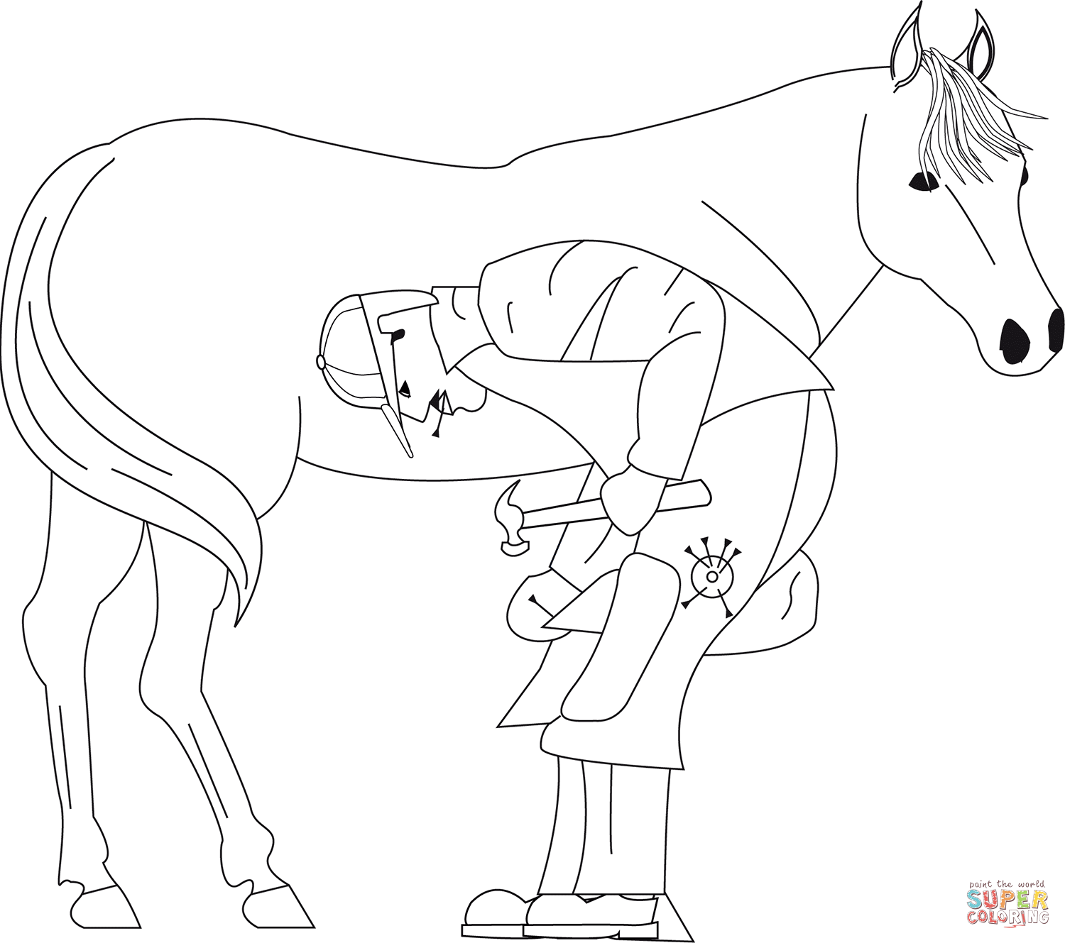 Blacksmith shoeing a horse coloring page free printable coloring pages