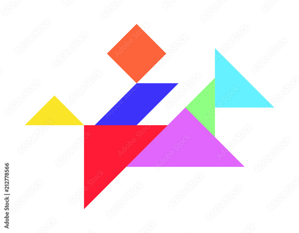 Color tangram puzzle in man riding horse shape on white background vector vector
