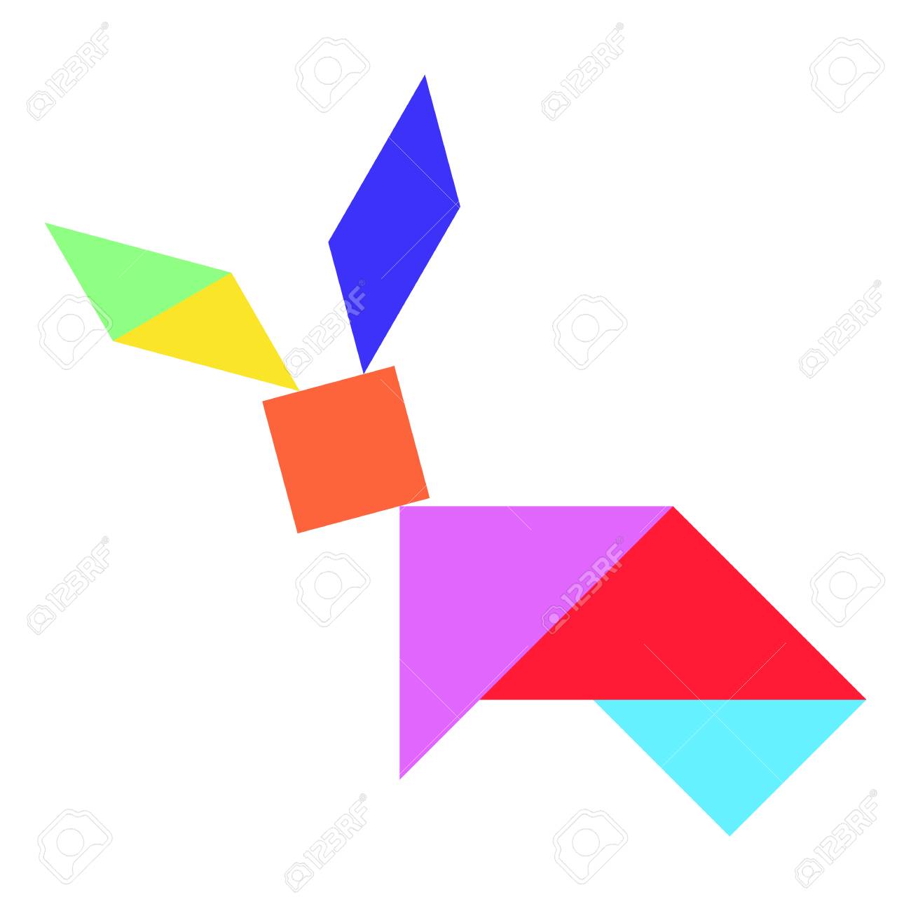 Color tangram puzzle in rabbit shape on white background vector royalty free svg cliparts vectors and stock illustration image