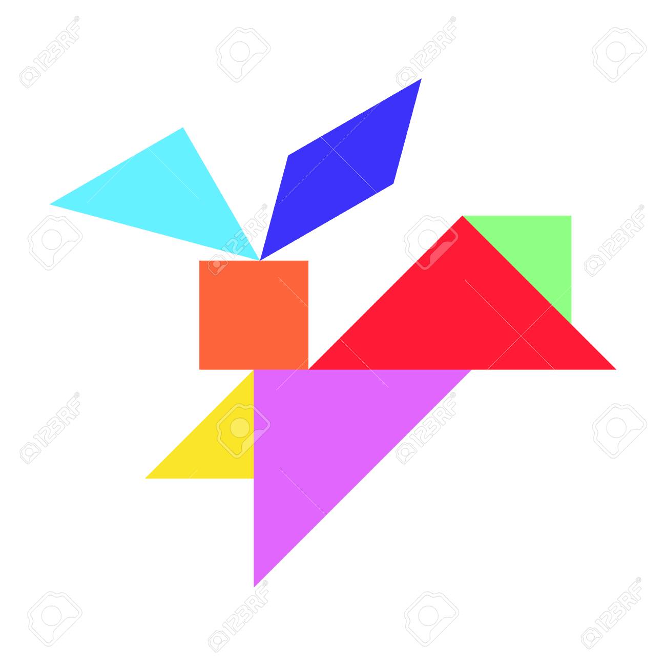 Color tangram puzzle in rabbit shape on white background vector royalty free svg cliparts vectors and stock illustration image