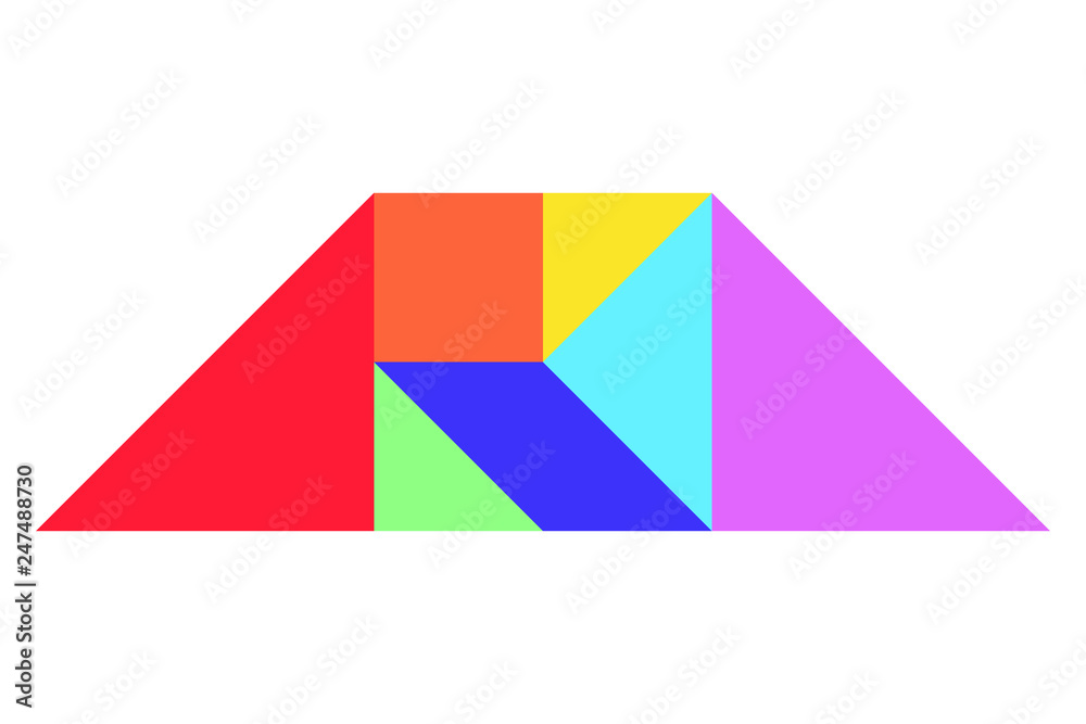 Color tangram puzzle in trapezoid shape on white background vector vector