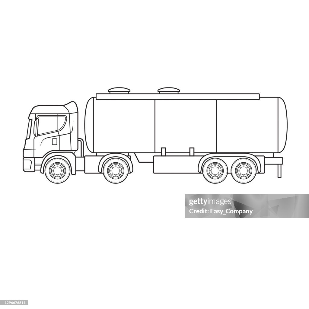 Water liquid tank truck tanker equipment machine vehicle only black and white for coloring page children book high