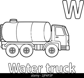 Water truck vehicle coloring page for kids stock vector image art