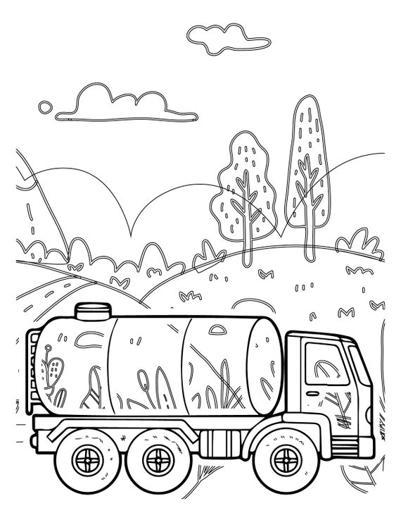 Truck coloring pages book fire construction garbage and farm trucks and tractors digital download not a physical product
