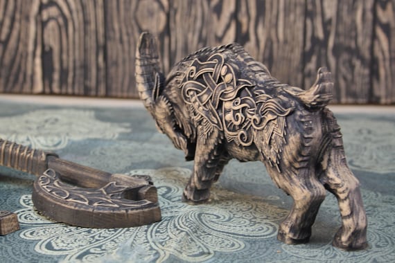 Goat thor tanngrisnir tanngnjãstr wood carving norse pagan wooden statue viking goat wood goat norse mythology
