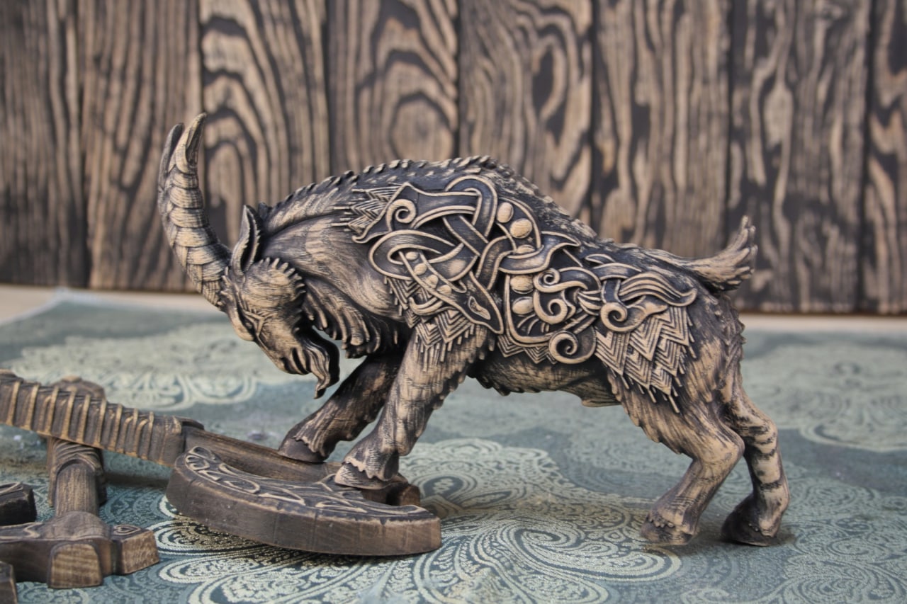 Goat thor tanngrisnir tanngnjãstr wooden statue viking goat â art carving shop