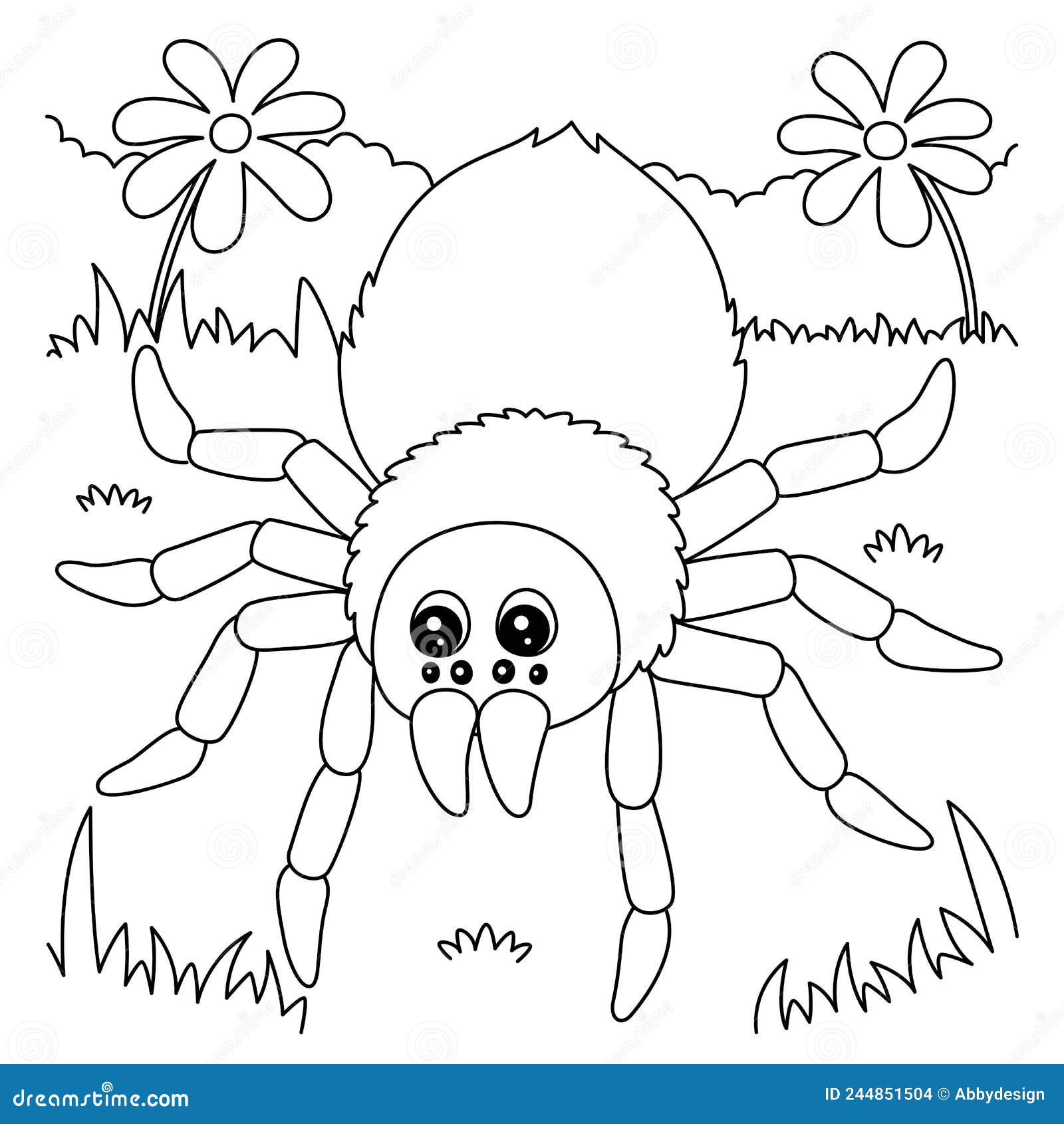 Tarantula animal coloring page for kids stock vector