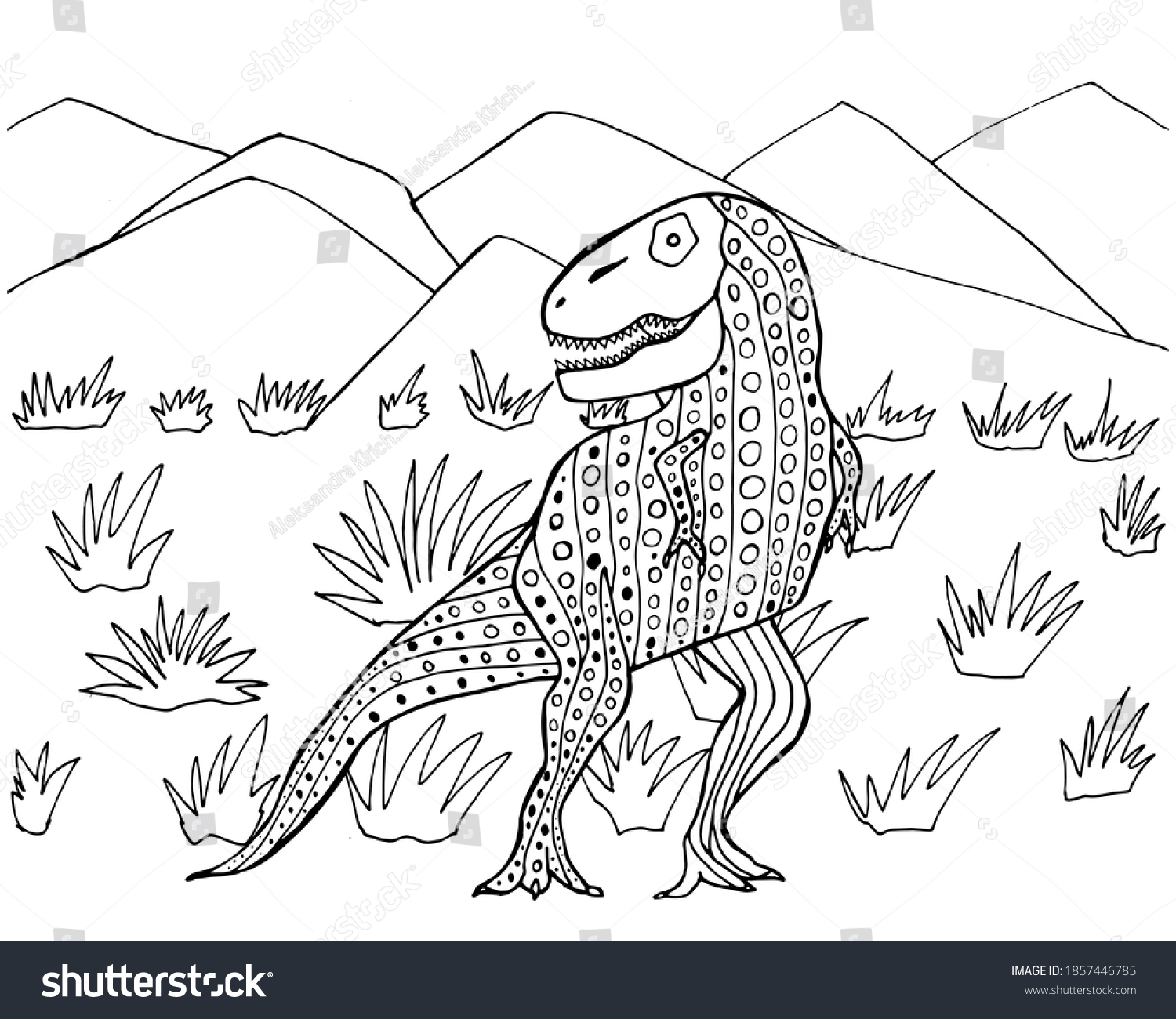 Tyrannosaurus mountains hand drawn tarbosaurus sketch stock vector royalty free